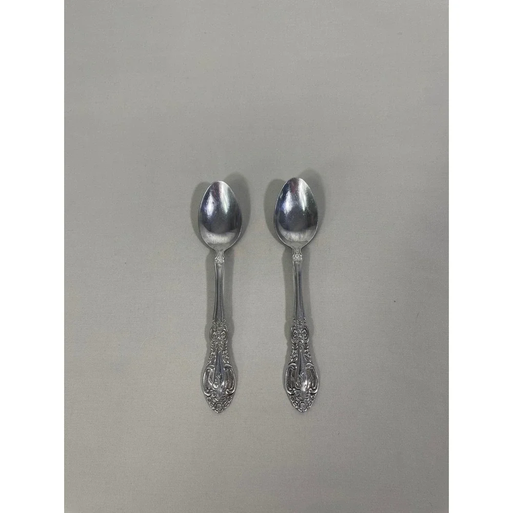 Springtime Stainless Steel Spoons‎ (2) Flatware Floral Scrolls Glossy Japan